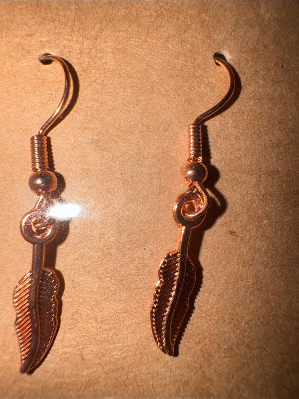 Copper Feather Drop Earrings - Women Jewelry
